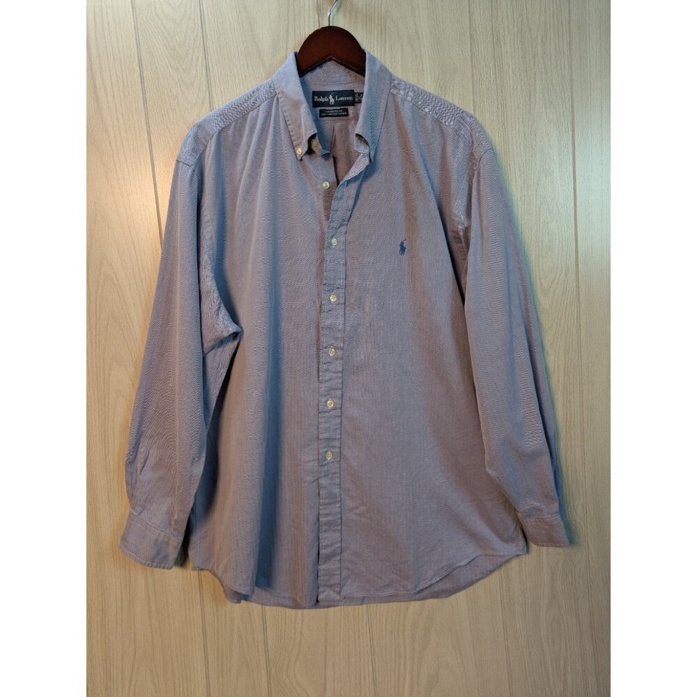 Ralph Lauren Yarmouth Button Front Cotton Shirt Size 17 34/35 Blue Long Sleeve